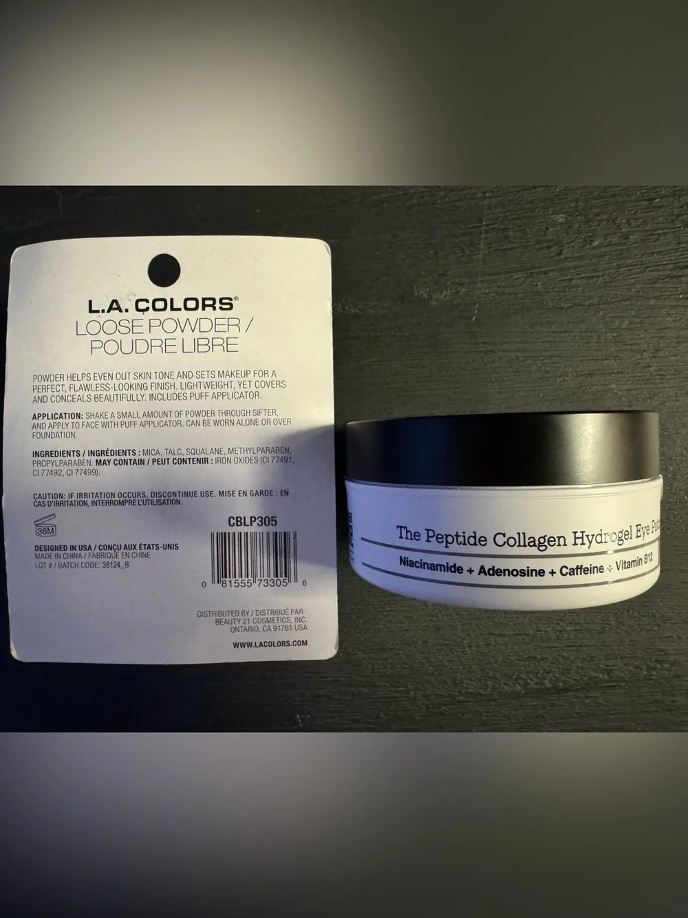 L.A. Colors Loose Powder and COSRX Peptide Collagen Hydrogel Eye Patches